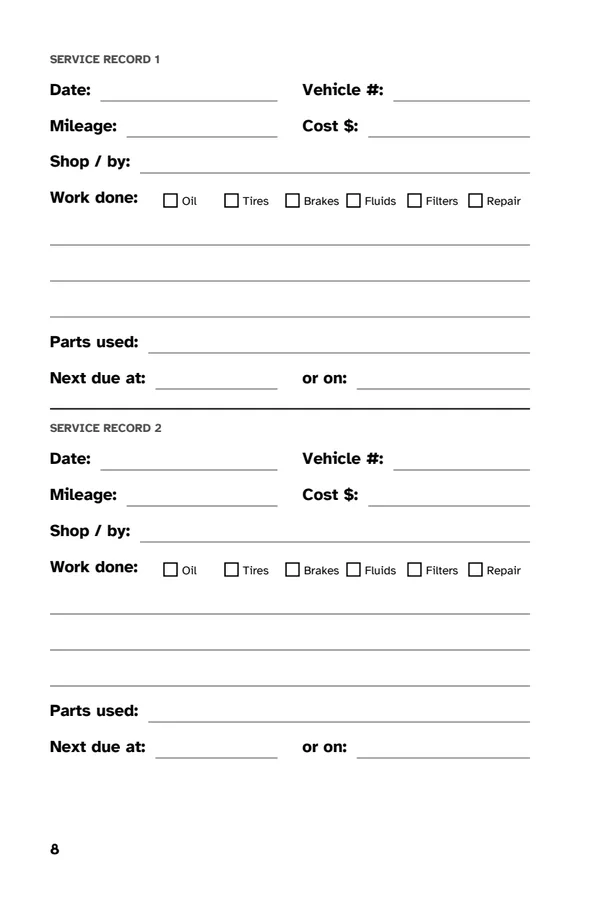 Vehicle Maintenance Log: Service records